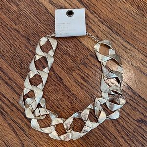NWT Anthropologie Square Linked Necklace Gold Statement